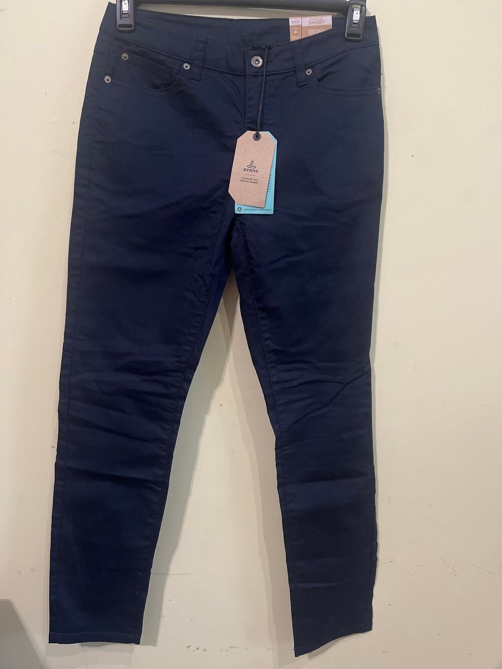 PrAna Skinny Fit Stretch Organic Cotton Jean High Rise Women 8 Petite Indie Blue